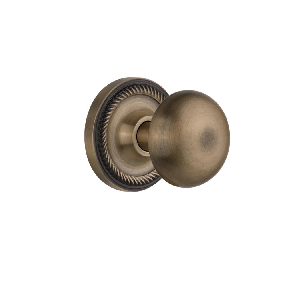 Nostalgic Warehouse ROPNYK Privacy Knob Rope rosette with New York Knob in Antique Brass